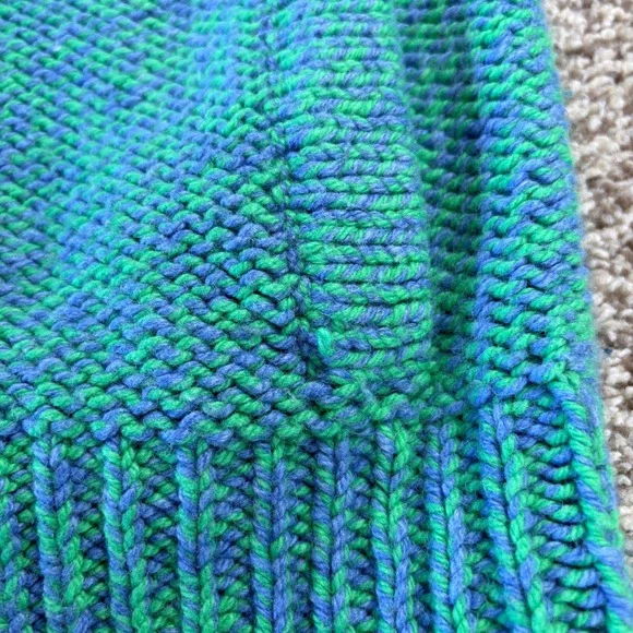 American Eagle Chunky Knit Shawl Collar Cardigan Sweater LG Green‎ Blue Pockets - Picture 7 of 11